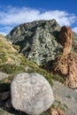 Carved colurful rocks on trekking kora around mountain Kailash Day 1 pilgrimage route near Darchen, Tibet, Asia Royalty Free Stock Photo