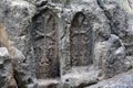 The carved crosses in Geghard monastery, Armenia