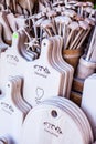 Carved cups, spoons, forks and other utensils of wood Royalty Free Stock Photo