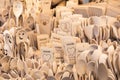 Carved cups, spoons, forks and other utensils of wood in traditional polish market. Royalty Free Stock Photo