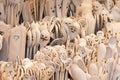 Carved cups, spoons, forks and other utensils of wood in traditional polish market. Royalty Free Stock Photo