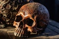 carved decorated skull. Halloween celebration concept.