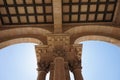 Carved decorations on stone columns supporting the vaults of ancient buildings