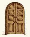 Carved door with glass. Vector drawing