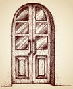 Carved door with glass. Vector drawing