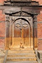 Carved door inside the Nasal Chowk Courtyard of Hanuman Dhoka Durbar Square Royalty Free Stock Photo