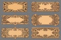 Carved empty pannels. Filigree floral ornament carving frames, baroque design clean banners, wood ornamental borders Royalty Free Stock Photo