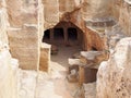 Carved entrance to underground catacombs at the tomb of the kings in paphos cyprus