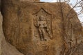 Carved figure of Goddess Durga on the rock en route to Matanga Hill, Hampi, Karanataka. Sacred Center.