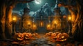 Halloween Pumpkin Haunted Mansion House Spooky Ghost Trick Or Treat Jack O Lanter AI Generatedn