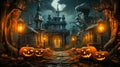 Halloween Pumpkin Haunted Mansion House Spooky Ghost Trick Or Treat Jack O Lanter AI Generatedn