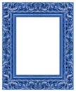 Carved handmade blue wooden rectangular frame with copy space on white background for easy selection