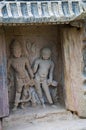 Carved idol of gods on the inner wall of a small shrine. Built in 1026 - 27 AD during the reign of Bhima I of the Chaulukya dynast Royalty Free Stock Photo