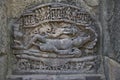 Carved idol of Lord Vishnu on the inner wall of a small shrine. Built in 1026 - 27 AD during the reign of Bhima I of the Chaulukya