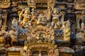 Carved idols on the Gopuram of the Brihadishvara Temple, Thanjavur, Tamil Nadu, India. Royalty Free Stock Photo