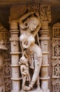 Carved idol on the inner wall of Rani ki vav, an intricately constructed stepwell on the banks of Saraswati River. Patan, Gujarat Royalty Free Stock Photo