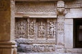 Carved idols on the inner wall of Rani ki vav, an intricately constructed stepwell on the banks of Saraswati River. Patan, Gujara Royalty Free Stock Photo