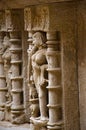 Carved idols on the inner wall of Rani ki vav, an intricately constructed stepwell on the banks of Saraswati River. Patan, Gujara Royalty Free Stock Photo