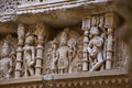 Carved idols on the inner wall of Rani ki vav, an intricately constructed stepwell on the banks of Saraswati River. Patan, Gujara Royalty Free Stock Photo