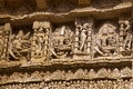Carved idols on the inner wall of Rani ki vav, an intricately constructed stepwell on the banks of Saraswati River. Patan, Gujara Royalty Free Stock Photo