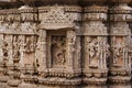 Carved idols on the outer wall of the Rudramala or the Rudra Mahalaya Temple. Sidhpur, Patan, Gujarat Royalty Free Stock Photo