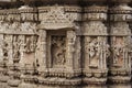 Carved idols on the outer wall of the Rudramala or the Rudra Mahalaya Temple. Sidhpur, Patan, Gujarat, India Royalty Free Stock Photo