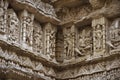 Carved inner walls of Rani ki vav, an intricately constructed stepwell on the banks of Saraswati River. Patan in Gujarat, India Royalty Free Stock Photo