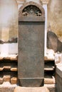 Carved inscriptions in Kannada on the stone pillar at the entrance of Shasana or Sasana Basadi Chandragiri hill, Sravanabelgola, K