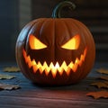 Carved jack-o\'-lantern with a sinister expression, featuring sharp, zigzag teeth Royalty Free Stock Photo