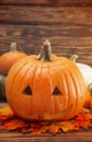 Carved Jack O Lantern on a Wooden Table