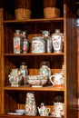 Carved mahogany cabinet and porcelain vase in Lingnan style, Guangdong, China Royalty Free Stock Photo