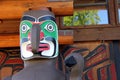 Carved mask near entrance of Umista Cultural Center, Alert Bay BC