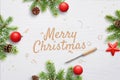 Carved Merry Christmas greeting text on white wooden surface Royalty Free Stock Photo