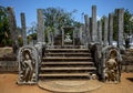 The entrance stairway to the Image House adjacent to the Thuparama Dagoba at Anuradhapura in Sri Lanka. Royalty Free Stock Photo