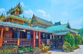 The carved multi-tired roof of viharn of Wat Chong Klang Temple, Mae Hong Son, Thailand