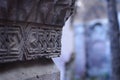 Carved ornament  the capitel of the column n medieval armenian church Royalty Free Stock Photo