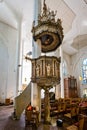Carved ornate pulpit in St Nikolai Church in Kiel, Germany
