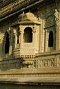 Carved overhanging balconies at Maheshwar Temple