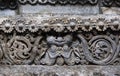 Carved patterns on historical walls of indian stone temple Hoysaleswara, India. Temple was built in 1150