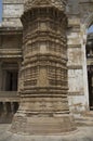 Carved pillar of outer wall of Kevada Masjid , has minarets, globe like domes and narrow stairs, Built during the time of Mahmud Royalty Free Stock Photo