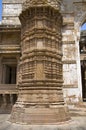 Carved pillar of outer wall of Kevada Masjid , UNESCO protected Champaner - Pavagadh Archaeological Park, Gujarat, India