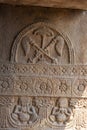 Carved pillar in the temples at Aihole in Karnataka, India Royalty Free Stock Photo