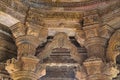 Carved pillars and ceiling of the Sun Temple. Built in 1026 - 27 AD during the reign of Bhima I of the Chaulukya dynasty, Modhera,