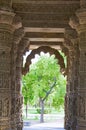 Carved pillars and ceiling of the Sun Temple. Built in 1026 - 27 AD during the reign of Bhima I of the Chaulukya dynasty, Modhera, Royalty Free Stock Photo