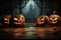 Carved pumpkins on a moonlit wooden floor eerie elegance