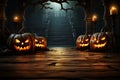 Carved pumpkins on a moonlit wooden floor eerie elegance