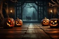 Carved pumpkins on a moonlit wooden floor eerie elegance