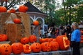 Carved pumpkins in a park