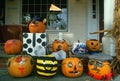 Carved Pumpkins on Porch, Basking Ridge, New Jersey Royalty Free Stock Photo