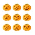 9 carved pumpkins Royalty Free Stock Photo